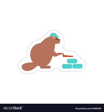 Stylish paper sticker on white background beaver vector image