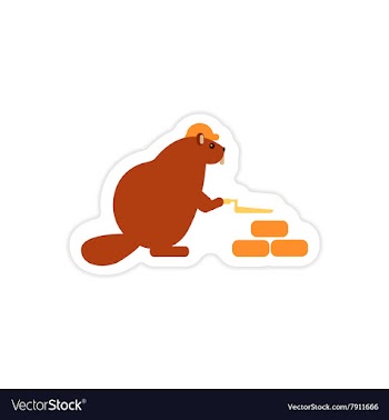 Stylish paper sticker on white background beaver vector image