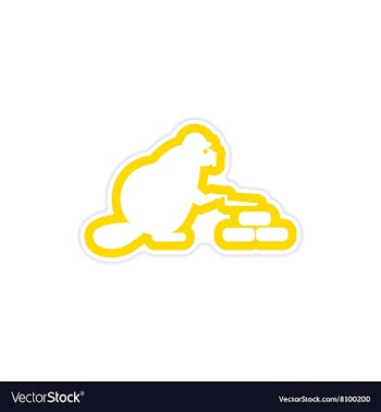 Stylish paper sticker on white background beaver vector image