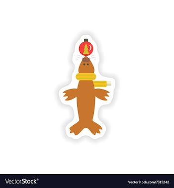 Stylish paper sticker on white background fur seal vector image