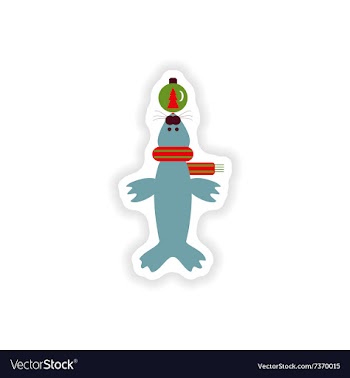 Stylish paper sticker on white background fur seal vector image