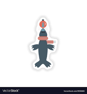 Stylish paper sticker on white background fur seal vector image