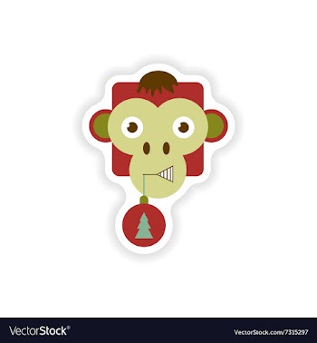 Stylish paper sticker on white background monkey vector image