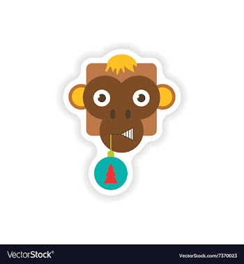 Stylish paper sticker on white background monkey vector image