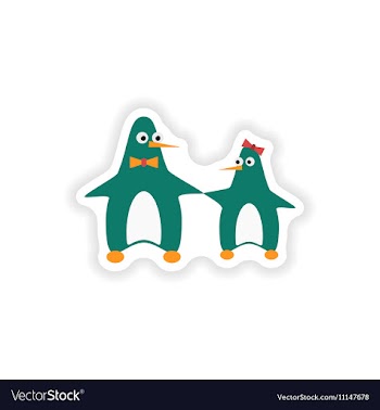 Stylish paper sticker on white background penguins vector image