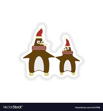Stylish paper sticker on white background penguins vector image