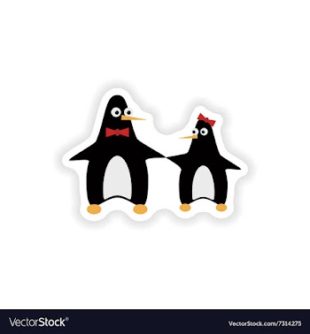 Stylish paper sticker on white background penguins vector image