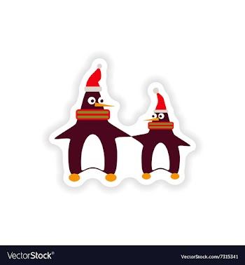 Stylish paper sticker on white background penguins vector image