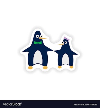 Stylish paper sticker on white background penguins vector image