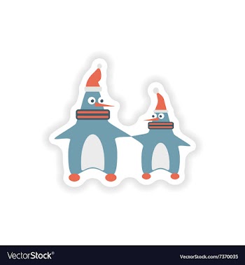 Stylish paper sticker on white background penguins vector image