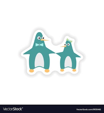 Stylish paper sticker on white background penguins vector image