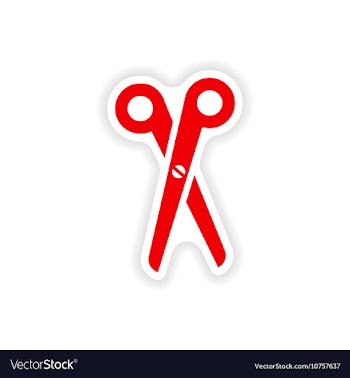 Stylish paper sticker on white background scissors vector image