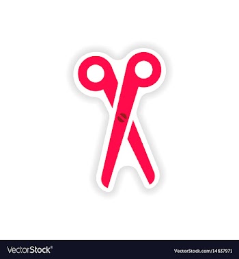 Stylish paper sticker on white background scissors vector image