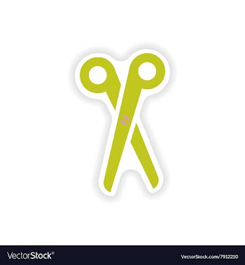 Stylish paper sticker on white background scissors vector image