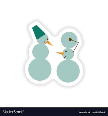 Stylish paper sticker on white background Snowmen vector image