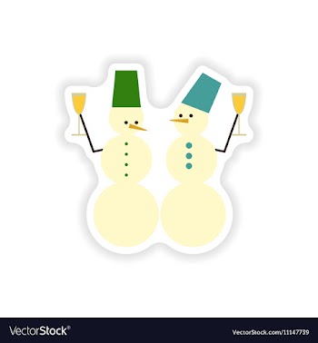Stylish paper sticker on white background Snowmen vector image