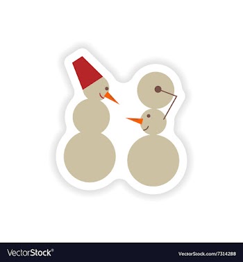 Stylish paper sticker on white background Snowmen vector image