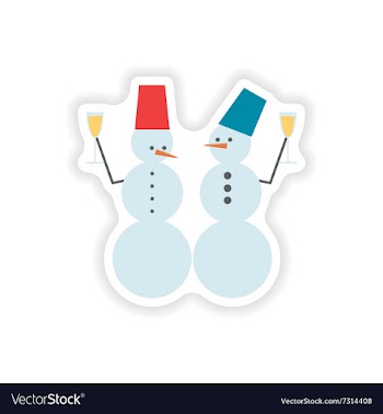 Stylish paper sticker on white background Snowmen vector image
