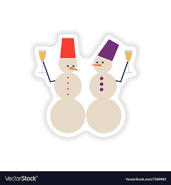 Stylish paper sticker on white background Snowmen vector image