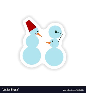 Stylish paper sticker on white background Snowmen vector image