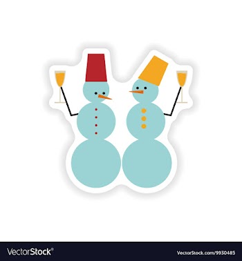 Stylish paper sticker on white background Snowmen vector image