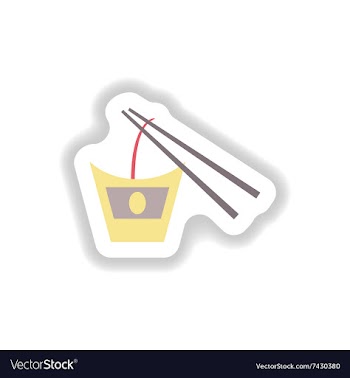 Stylish paper sticker on white Thai noodles vector image