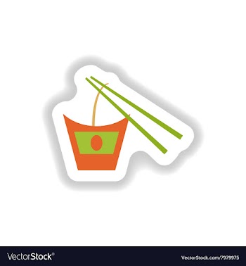 Stylish paper sticker on white Thai noodles vector image