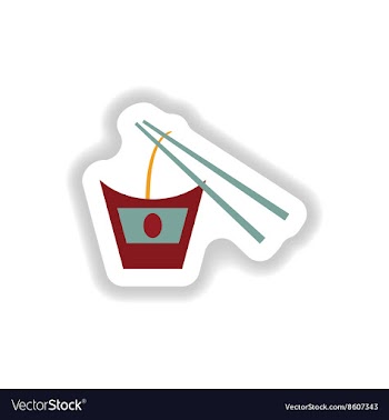 Stylish paper sticker on white Thai noodles vector image