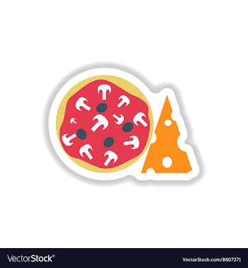 Stylish paper sticker pizza with cheese and vector image