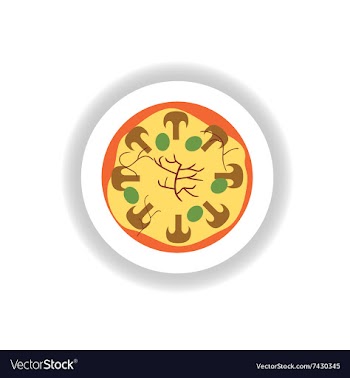 Stylish paper sticker pizza with mushrooms and vector image