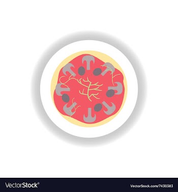 Stylish paper sticker pizza with mushrooms and vector image