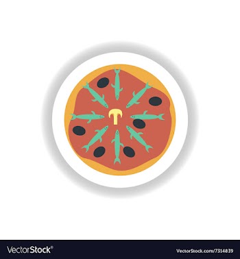 Stylish paper sticker Pizza with salmon and olives vector image