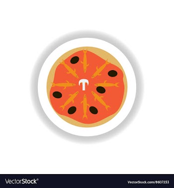 Stylish paper sticker Pizza with salmon and olives vector image