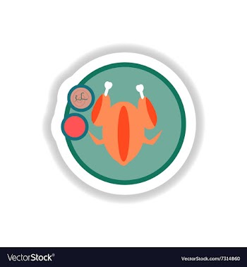 Stylish paper sticker roasted chicken on a plate vector image