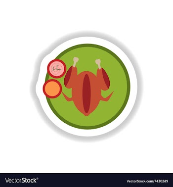 Stylish paper sticker roasted chicken on a plate vector image