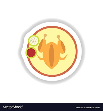 Stylish paper sticker roasted chicken on a plate vector image