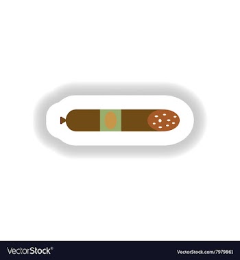 Stylish paper sticker salami sausage with lard vector image