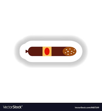 Stylish paper sticker salami sausage with lard vector image