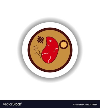 Stylish paper sticker steak on a plate vector image