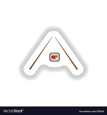 Stylish paper sticker sushi rolls and chopsticks vector image