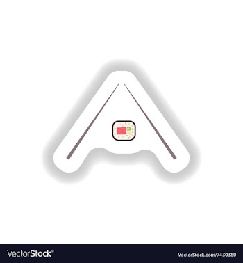 Stylish paper sticker sushi rolls and chopsticks vector image