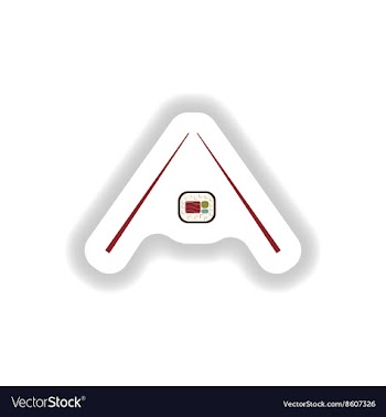 Stylish paper sticker sushi rolls and chopsticks vector image