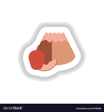 Stylish paper sticker sweet bun with apple vector image