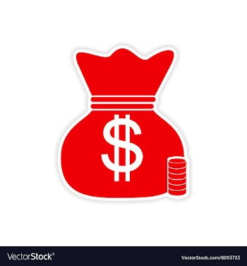 Stylish sticker on paper bag of money vector image