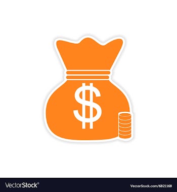 Stylish sticker on paper bag of money vector image