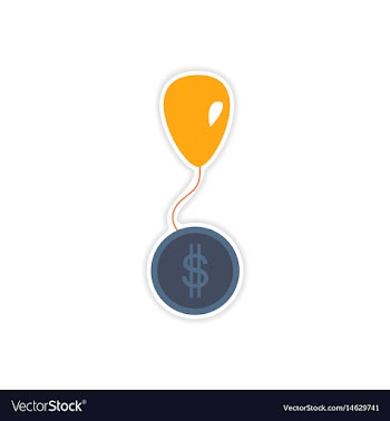 Stylish sticker on paper balloon and coins vector image