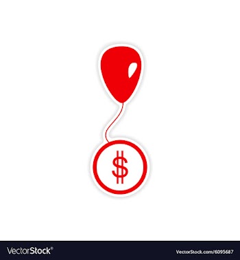 Stylish sticker on paper balloon and coins vector image