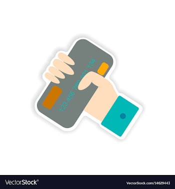 Stylish sticker on paper bank card in hand vector image