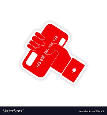 Stylish sticker on paper bank card in hand vector image