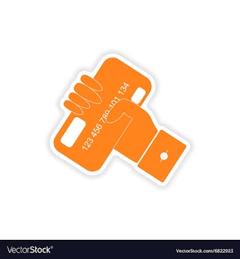 Stylish sticker on paper bank card in hand vector image